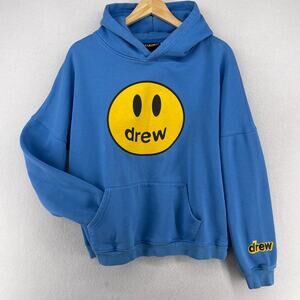 DREW HOUSE Hoodie Men M Smiley Face Fleece Skate Sweatshirt Pullover Cotton Blue